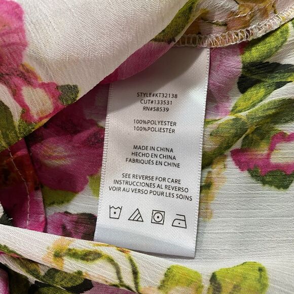 KUT FROM THE KLOTH Sheer Blouse Floral Button Roll Tab Long Sleeve Womens L Pink - Picture 11 of 12